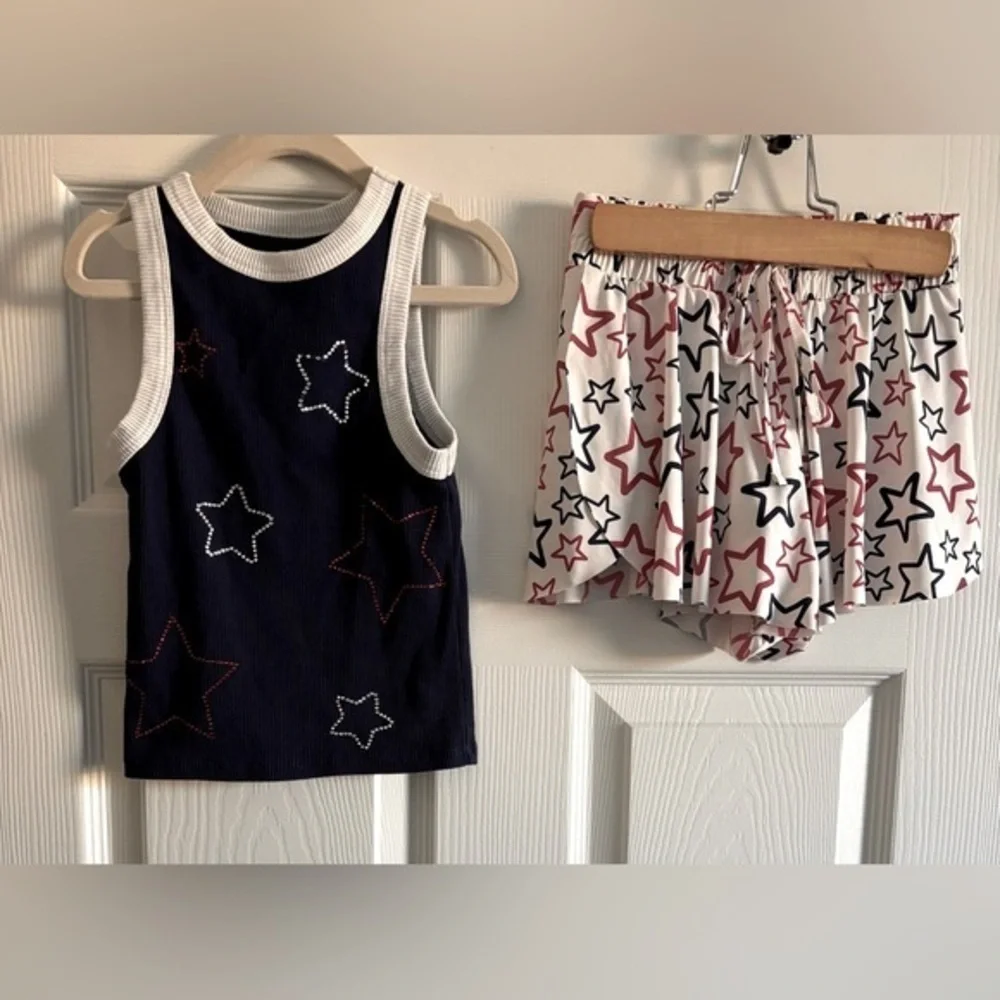 btween Girls Active Set Blue Top and White Skort with red and blue stars - Picture 4 of 6
